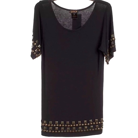 LaROK Black Mini Shift-Dress w/ Gold Embellishment - Picture 2 of 8